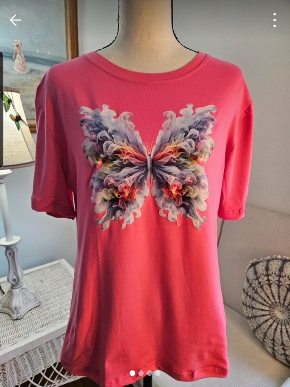 Women's Pink Short-Sleeve Butterfly Graphic Tee